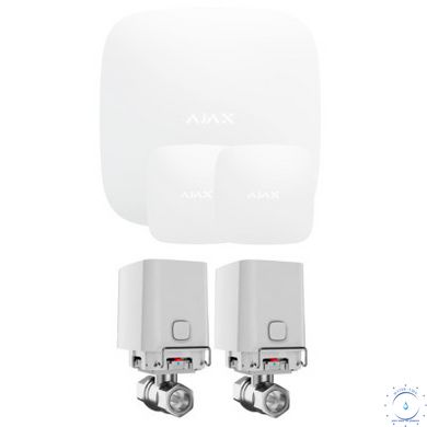 Комплект сигнализации Ajax с 2 кранами WaterStop 1" Ajax Hub2 + LeaksProtect 2шт Белый ajax006111 фото