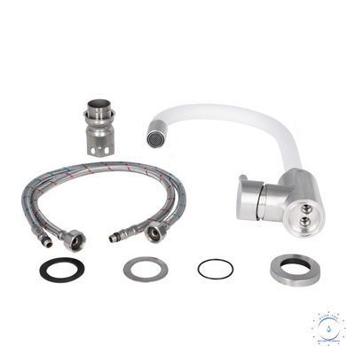 Змішувач для кухні Lidz Aria 015F3 з гнучким виливом (k35) LDARI015F3WHI43362 White / Nickel SD00049485 фото