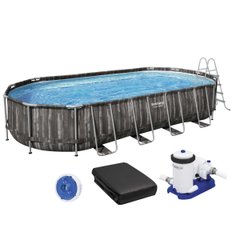 Каркасный бассейн Bestway Wood Style 5611T (732х366х122 см) с картриджным фильтром, стремянкой и тентом ap6976 фото