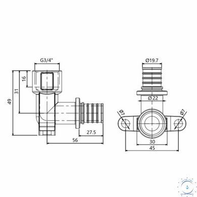Угол натяжной Icma №1040 d25х3,5-3/4"В настенный 851040AEGX05 SD00053912 фото