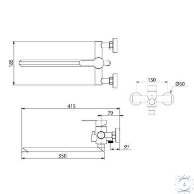 Смеситель для ванны Brinex Pure 005 с длинным поворотным изливом (с душевым гарнитуром) Gunmetal Black BRIPUR005GRP SD00053174 фото