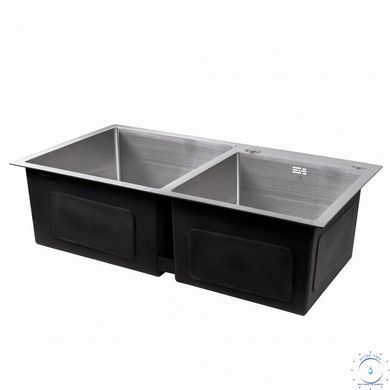 Мойка для кухни с двумя чашами интегрированная Lidz Handmade H7843 (LDH7843BRU35387) Brushed Steel 3,0/1,0 мм SD00041491 фото