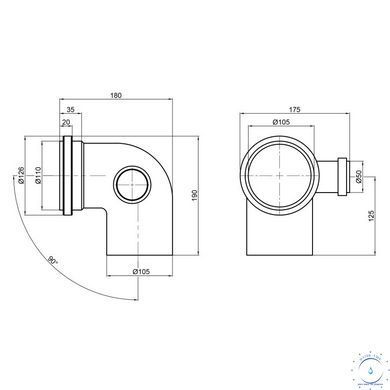 Колено канализационное с отводом TA Sewage 110х110х50, 90&deg; SD00005126 фото