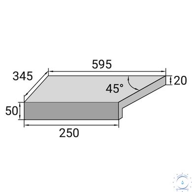 Кутовий Г-подібний елемент бортової плитки Aquaviva Montagna Light Gray, 595x345x50(20) мм (лівий/45°) ap6705 фото