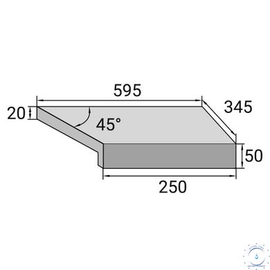 Кутовий Г-подібний елемент бортової плитки Aquaviva Montagna Light Gray, 595x345x50(20) мм (правий/45°) ap6706 фото