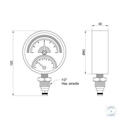 Термоманометр Thermo Alliance Standart 80 мм 1/2", нижнє підмикання SD1726B SD00021361 фото