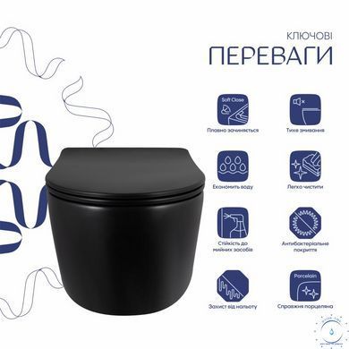 Унитаз подвесной Qtap Taurus Ultra Quiet 515&times;360&times;350 мм, Matt Black, с сиденьем Slim Duroplast / Soft-close / Quick Release QTTAU28BLM50504 SD00056628 фото