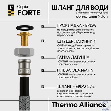Шланг для воды Thermo Alliance Forte D10 (усиленный) 40 см NYLON 1/2"x1/2" ВВ TAF383W40 SD00053998 фото