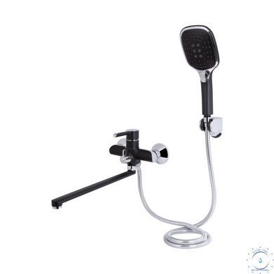 Смеситель для ванны Qtap Grand с поворотным изливом (c душевым гарнитуром) QTGRABCR005 Chrome/Black SD00039607 фото