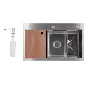Мойка для кухни интегрированная Lidz Handmade H7545 Brushed Steel 3,0/1,0 мм LDH7545BRU49457 SD00055581 фото