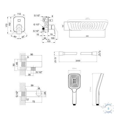 Комплект для душа Qtap Namesti Chrome: Смеситель QTNAM6225102NC + Лейки (QTRUC125CRM45954,QTHLA107CRM45784) + Шланг QTHADPVC200C + QTCRMBH130 SD00053672 фото