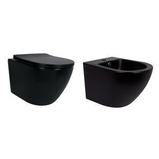 Комплект Qtap Robin Matt Black 2 в 1: унітаз підвісний Ultra Quiet QT13332381АSMB + біде підвісне QT1355046FMB SD00053752 фото