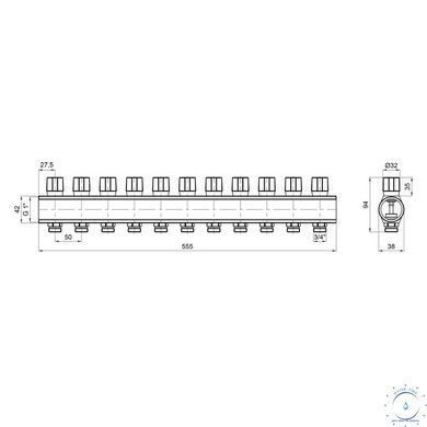 Коллектор&nbsp;Icma&nbsp;с&nbsp;регулировочными&nbsp;вентилями&nbsp;1" 11 выходов №1105 (Blue) SD00049614 фото