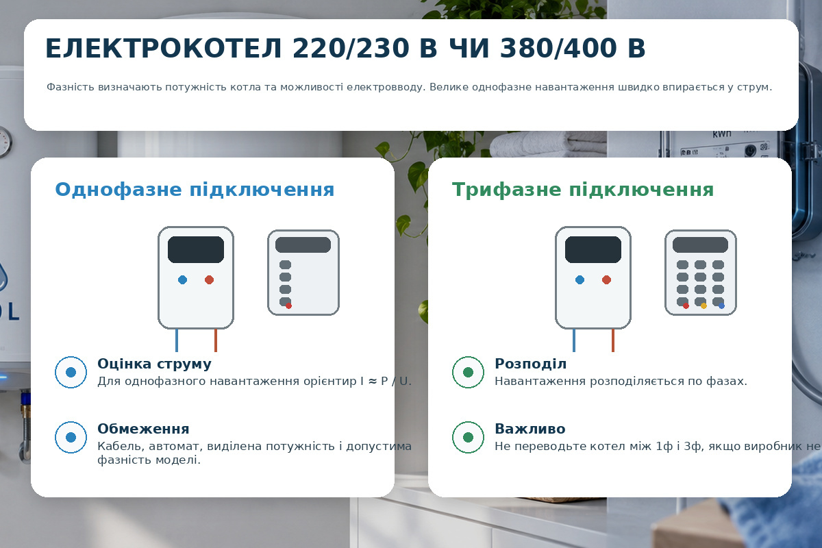 Электрокотёл на 220 или 380 В: как сопоставить мощность и ввод в дом