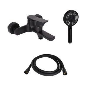 Комплект Qtap Slavonice Black Matt: Змішувач QTSLA259BLM45918 + Шланг QTHADPVCSQ160B + Лійка QTRUC125BLM45951 SD00054151 фото