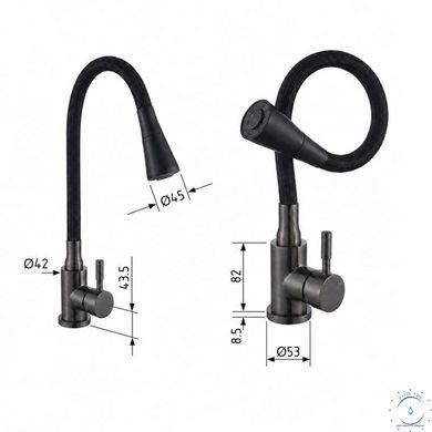 Змішувач для кухні Lidz Aria 015F31 (k35) з гнучким виливом LDARI015F31BGRP49566 Graphite/Black SD00055690 фото