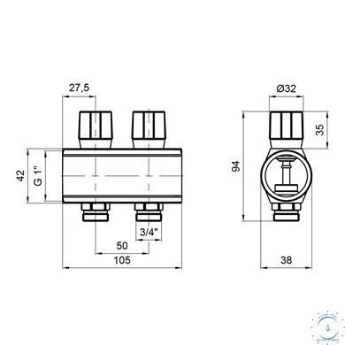 Коллектор&nbsp;Icma&nbsp;с&nbsp;регулировочными&nbsp;вентилями&nbsp;1" 2 выхода №1105 (Blue) SD00049605 фото