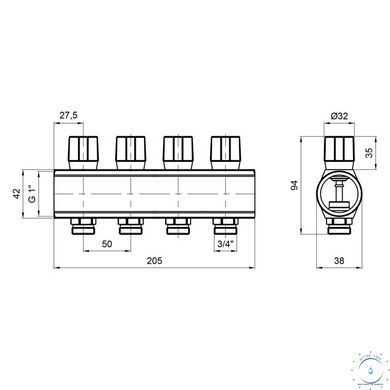 Коллектор&nbsp;Icma&nbsp;с&nbsp;регулировочными&nbsp;вентилями&nbsp;1" 4 выхода №1105 (Blue) SD00049607 фото