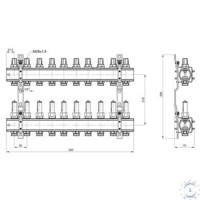 Колектор Icma 1" 10 виходів, з витратомірами №K013 SD00005248 фото