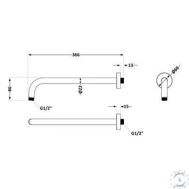 Кронштейн для верхнього душу Qtap Trubice 370 мм округлий QTTRU120CRM45926 Chrome SD00052050 фото