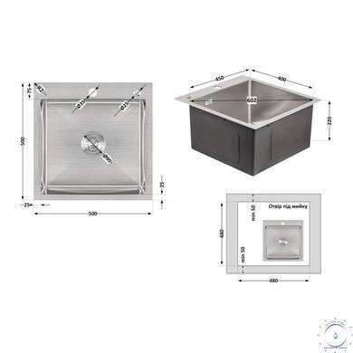 Мойка для кухни интегрированная Lidz Handmade H5050 (LDH5050BRU35375) Brushed Steel 3,0/1,0 мм SD00041479 фото