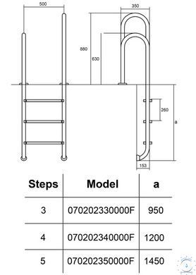 Лестница для бассейна Hayward Asymmetric Muro (3 ступени), для узкого борта, AISI-304 30369 фото