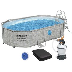Каркасный бассейн Bestway 56946 (488х305х107 см) с песочным фильтром, стремянкой и защитным тентом. ap5900 фото