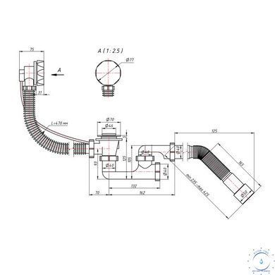 Сифон для ванны Lidz (WHI) 60 03 V002 01 с ревизией (выход 50 мм) SD00042801 фото